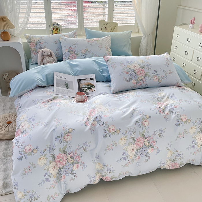 91家纺网 家纺一手货源 找家纺 宜家坊 2025热款全棉四件套学生床三件套单品床单床笠单被套印花小清新卡通碎花纯棉三四件套 花团锦簇