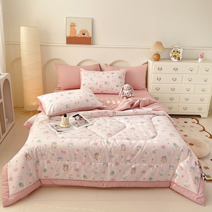 91家纺网 家纺一手货源 找家纺 丫丫家纺2025全棉夏被碎花卡通小清新简约纯棉夏凉被夏被四件套三件套风格三 小不点们