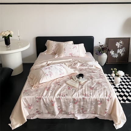 91家纺网 家纺一手货源 找家纺 （总）黛舒家居 2025新款兰精天丝刺绣提花夏被四件套-梦蝶