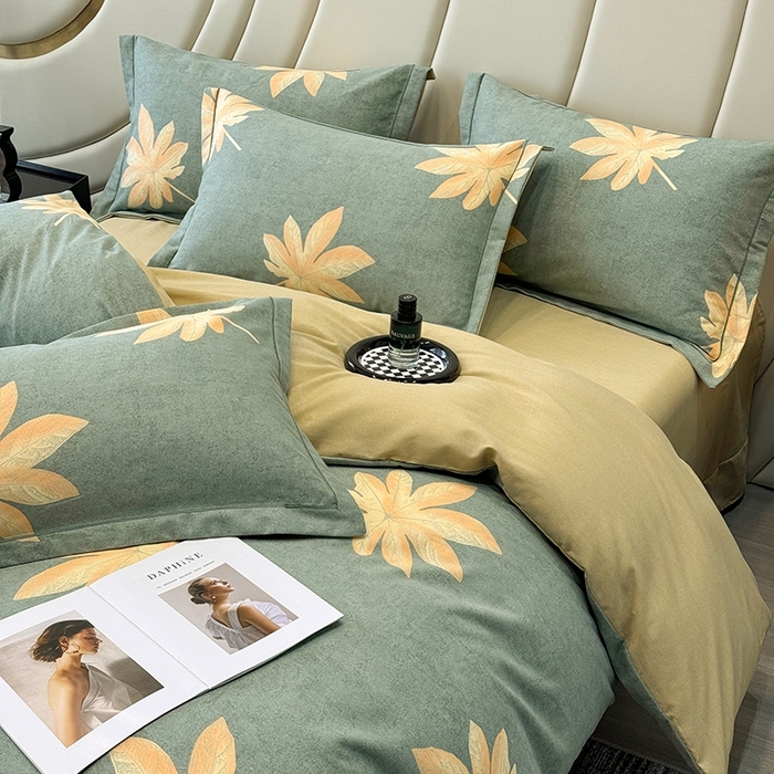 91家纺网 家纺一手货源 找家纺 海洋家纺 2025新款全棉磨毛四件套 枫叶絮