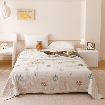 麻依 2025新款四层全棉纱布毯盖毯毛巾被子被芯 平安果