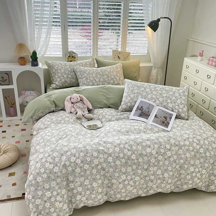 91家纺网 家纺一手货源 找家纺 宜家坊 2025热款全棉四件套学生床三件套单品床单床笠单被套印花小清新卡通碎花纯棉三四件套 木棉花