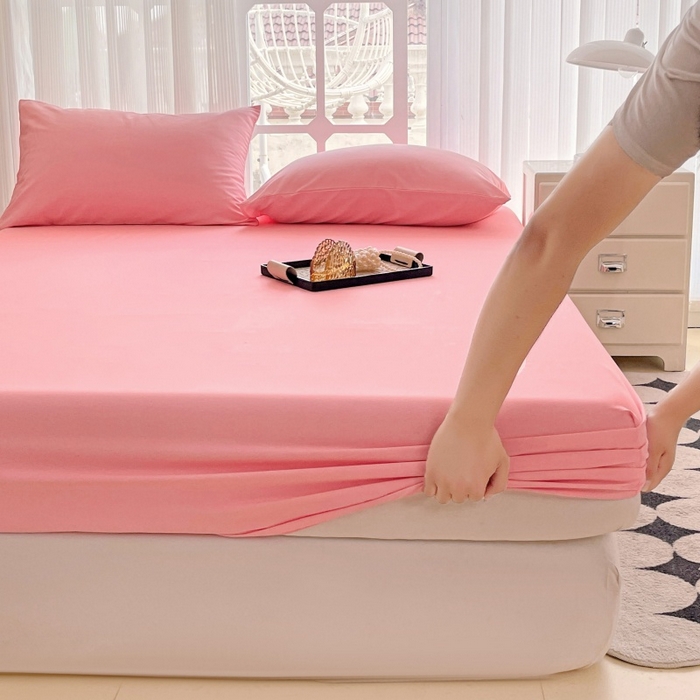 91家纺网 家纺一手货源 找家纺 金丝兔 2025新款亲肤纯色床笠系列 纯色床笠-叠拍图-玉色