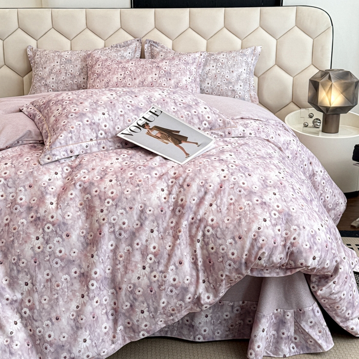 91家纺网 家纺一手货源 找家纺 2025年新款全棉长绒棉数码印花四件套思妍-紫