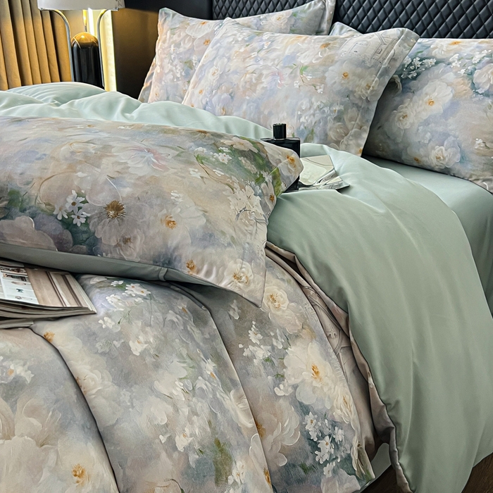 91家纺网 家纺一手货源 找家纺 仟网汇 2025新款棉代尔轻奢系列四件套 花期如梦