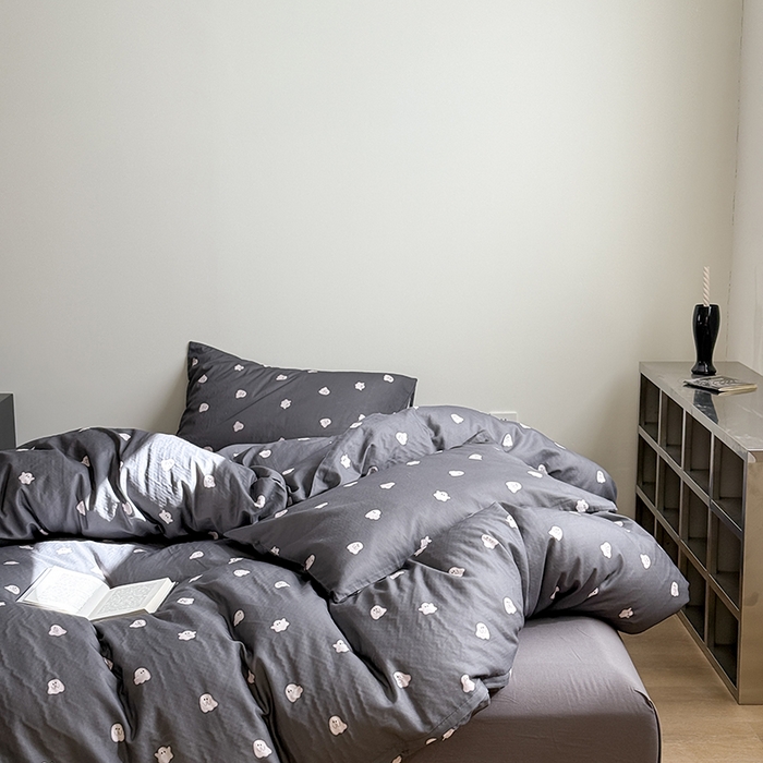 91家纺网 家纺一手货源 找家纺 窝米 2025新品简约时尚双层纱系列四件套 小幽灵灰