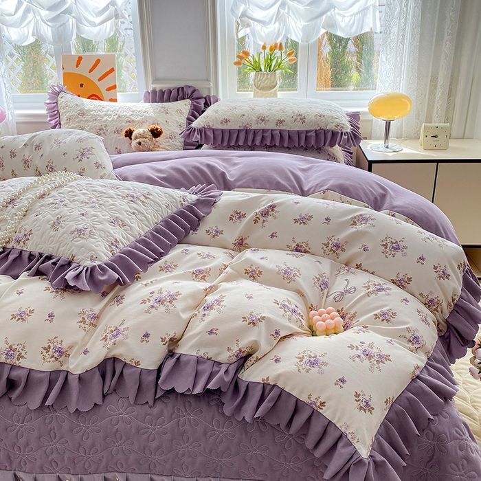 91家纺网 家纺一手货源 找家纺 提花大世界 2025直播热款A类针织棉双层纱夹棉床盖床裙花边单件三件四件套 幽香私语