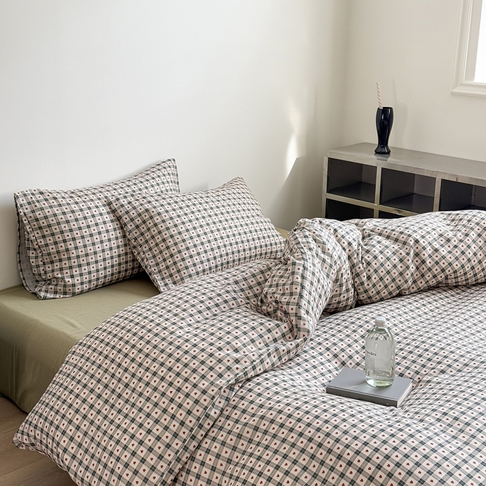 91家纺网 家纺一手货源 找家纺 窝米 2025新品简约时尚双层纱系列四件套 秘境绿