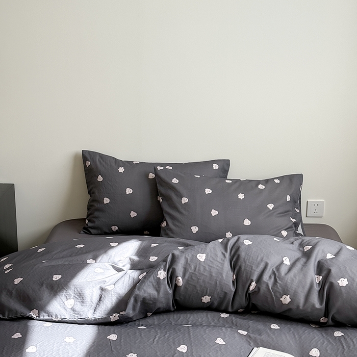 91家纺网 家纺一手货源 找家纺 窝米 2025新品简约时尚双层纱系列四件套 小幽灵灰