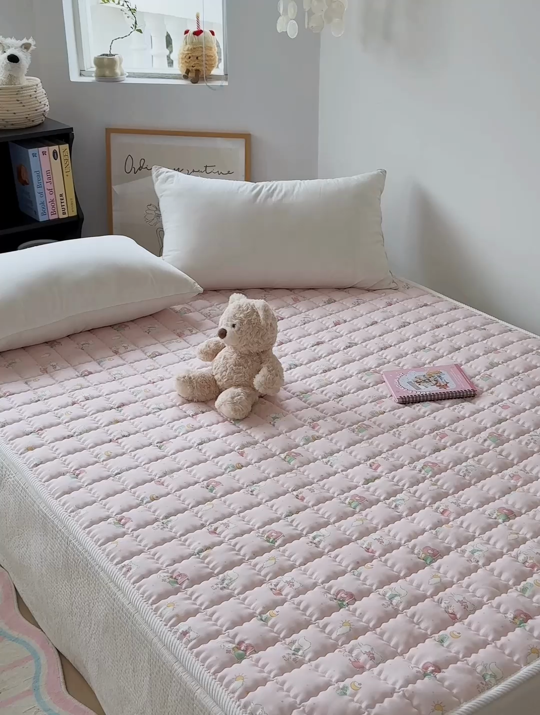 91家纺网 家纺一手货源 找家纺 澳萝拉 2025新款纯棉双层纱印花软床垫床褥 你好小兔