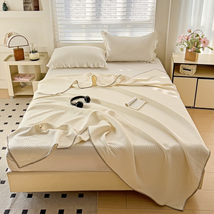 91家纺网 家纺一手货源 找家纺 （总）十九色 2025新款全尺寸三角针盖毯夏被华夫格双面冷感夏被毯