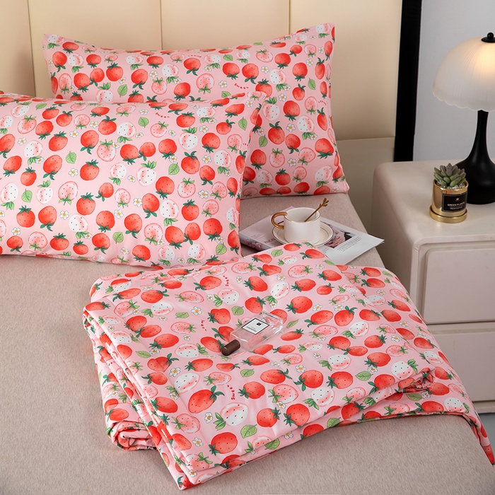 91家纺网 家纺一手货源 找家纺 天瑜 2024新款棉绸苏香绸舒香绸夏被人造棉夏凉被 草莓红