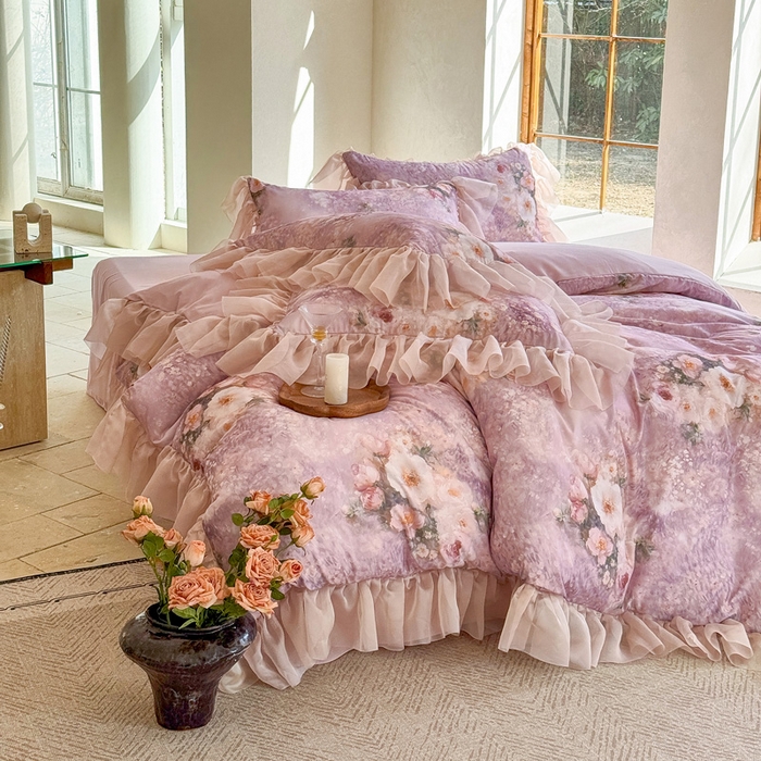 91家纺网 家纺一手货源 找家纺 仟网汇 2025新款韩版棉代尔法式四件套 莫妮卡