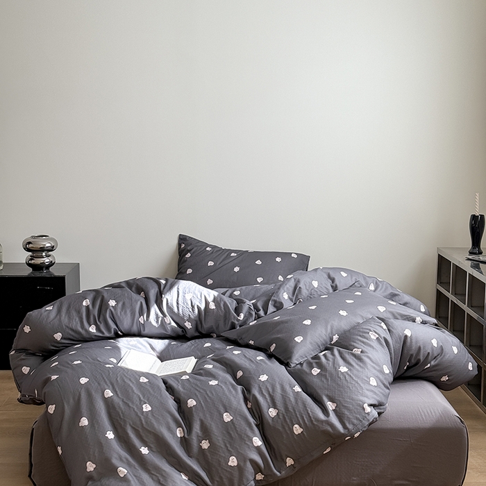 91家纺网 家纺一手货源 找家纺 窝米 2025新品简约时尚双层纱系列四件套 小幽灵灰