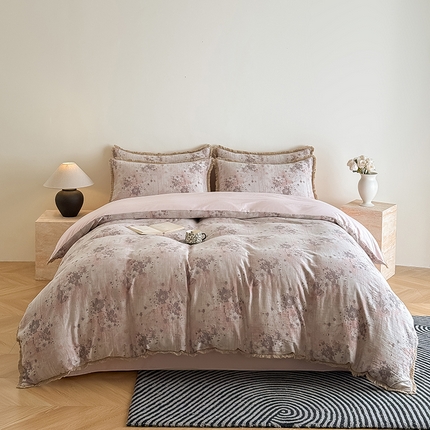 91家纺网 家纺一手货源 找家纺 （总）极简 2025新款全棉三层纱提花四件套