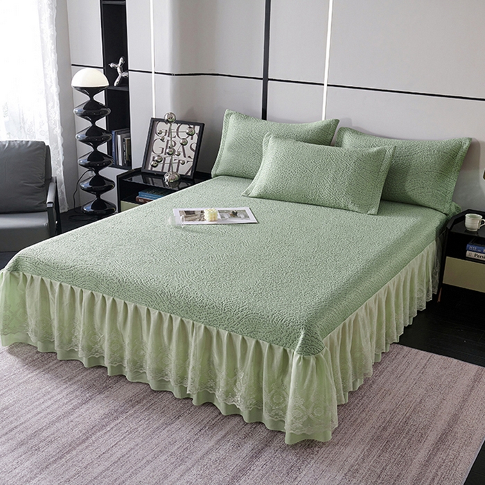 91家纺网 家纺一手货源 找家纺 青雅席业 2025新款7A抗菌母婴级纯乙纶PE刺绣凉感丝豆豆席床单款 肌理纹-水绿