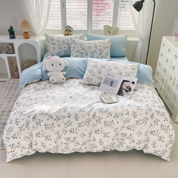 91家纺网 家纺一手货源 找家纺 宜家坊 2025全棉13070单被套印花小清新卡通碎花纯棉单品被套枕套（有预缩售后无忧 免费提供买家秀） 叶情并茂