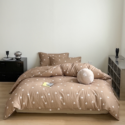 窝米 2025新品简约时尚双层纱系列四件套 小幽灵咖