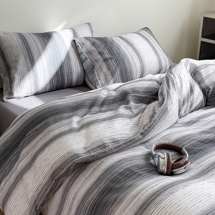 91家纺网 家纺一手货源 找家纺 窝米 2025新品简约时尚双层纱系列四件套 圣奇尼