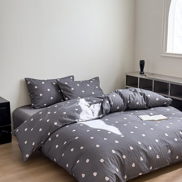 91家纺网 家纺一手货源 找家纺 窝米 2025新品简约时尚双层纱系列四件套 小幽灵灰