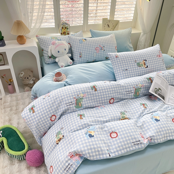 91家纺网 家纺一手货源 找家纺 宜家坊 2025全棉13070单被套印花小清新卡通碎花纯棉单品被套枕套（有预缩售后无忧 免费提供买家秀） 小恐龙