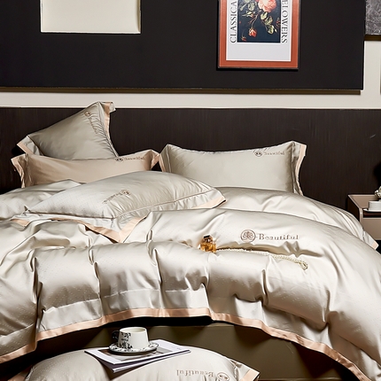 91家纺网 家纺一手货源 找家纺 （总）U品汇 2025新款60支双股120s天丝棉提花莱赛尔纤维刺绣花四件套纯棉全棉凉感丝滑（罗宾）