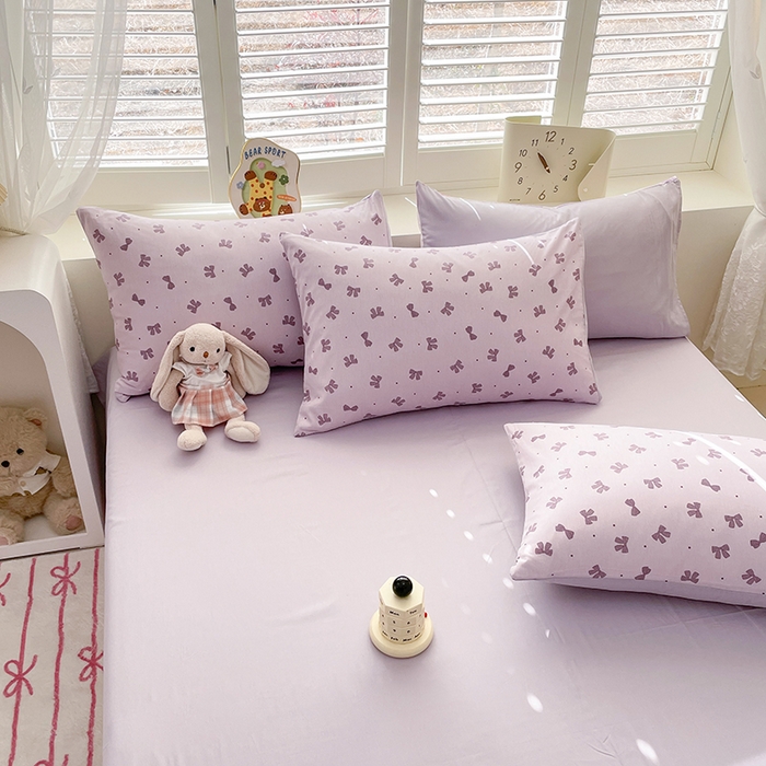 91家纺网 家纺一手货源 找家纺 宜家坊 2025新款全棉13070单床单床笠纯棉单品枕套床笠床单（有预缩尺寸 售后无忧 免费提供买家秀） 紫色蝴蝶结