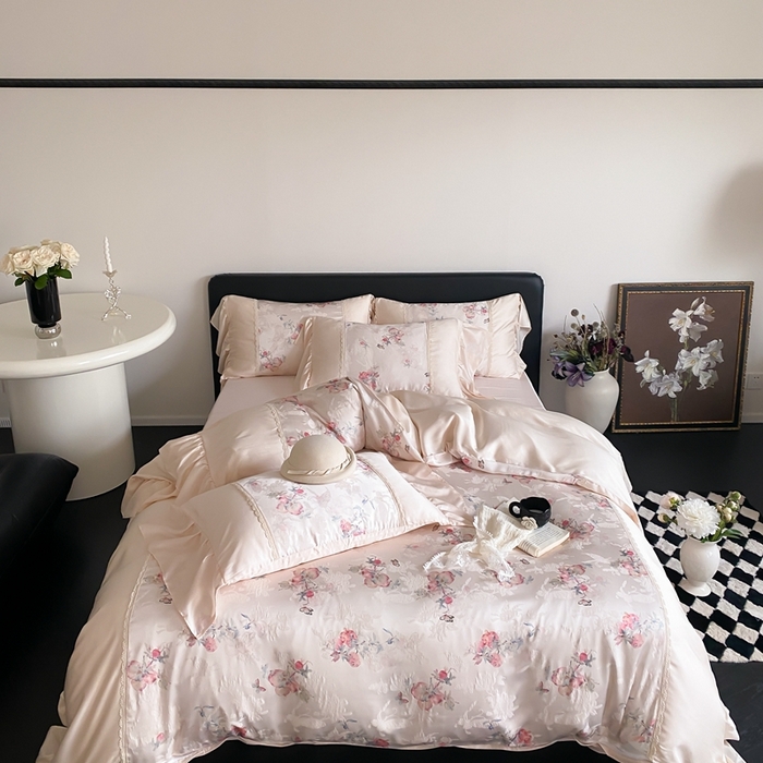 91家纺网 家纺一手货源 找家纺 （总）黛舒家居 2025新款兰精天丝刺绣提花四件套-梦蝶