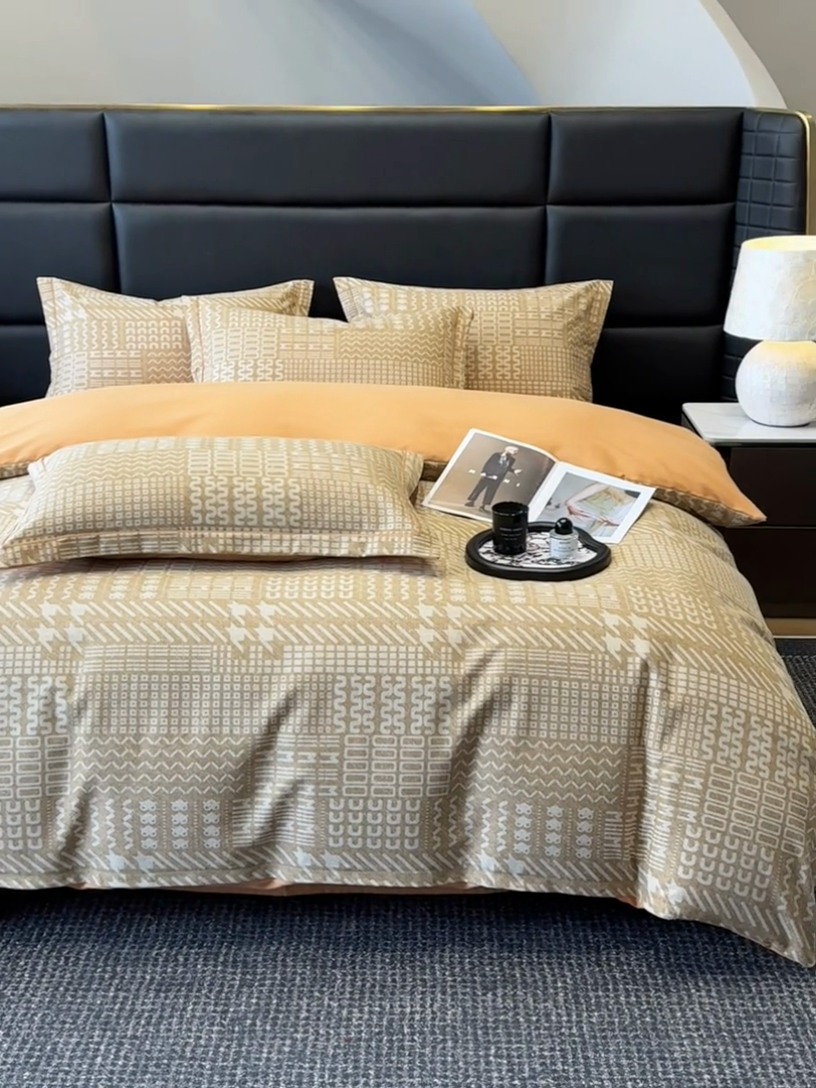 91家纺网 家纺一手货源 找家纺 海洋家纺 2025新款全棉磨毛四件套 罗卡尼亚 咖