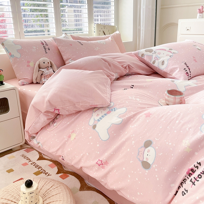 91家纺网 家纺一手货源 找家纺 宜家坊 2025全棉13070单被套印花小清新卡通碎花纯棉单品被套枕套（有预缩售后无忧 免费提供买家秀） 兔与狗