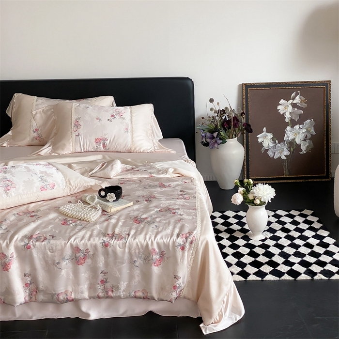91家纺网 家纺一手货源 找家纺 （总）黛舒家居 2025新款兰精天丝刺绣提花夏被四件套-梦蝶