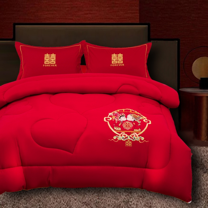 91家纺网 家纺一手货源 找家纺 布乐意 2025新款大红婚庆被子喜被结婚被子被芯 相亲相爱