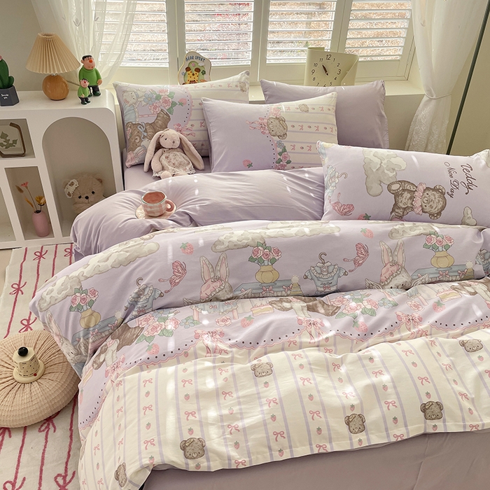 91家纺网 家纺一手货源 找家纺 宜家坊 2025全棉13070单被套印花小清新卡通碎花纯棉单品被套枕套（有预缩售后无忧 免费提供买家秀） 童话镇