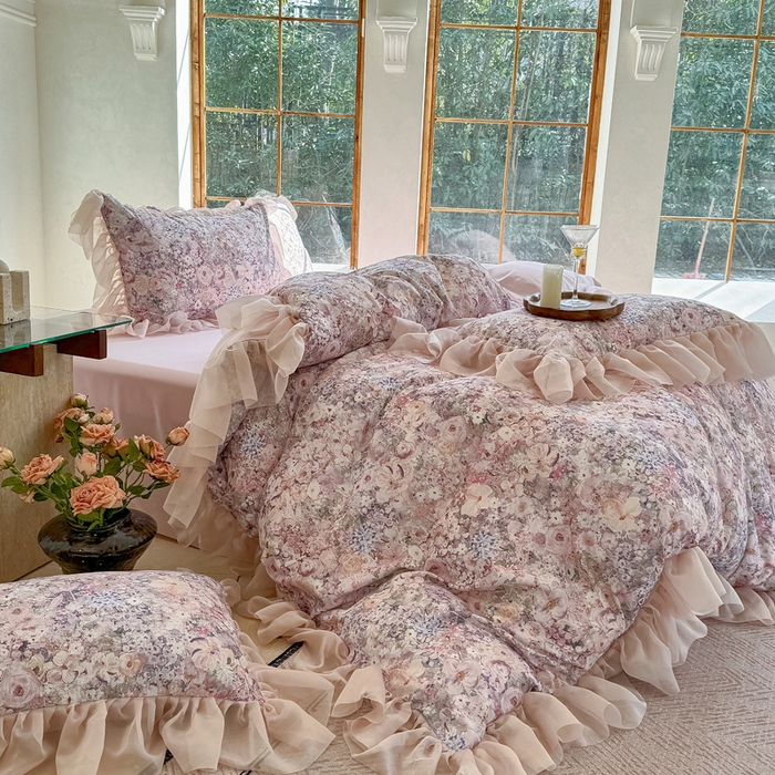 91家纺网 家纺一手货源 找家纺 仟网汇 2025新款韩版棉代尔法式四件套 卡西娅