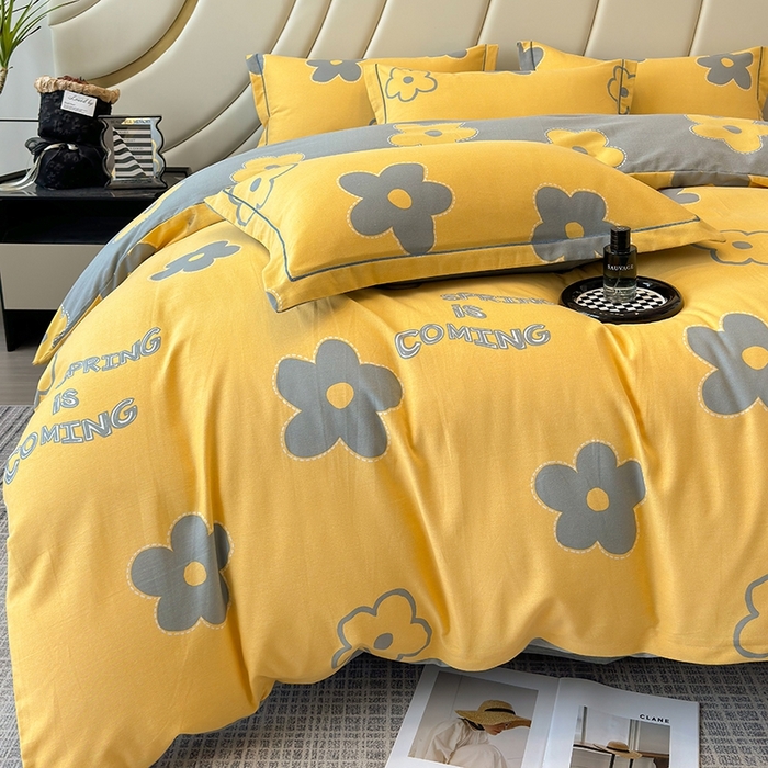 91家纺网 家纺一手货源 找家纺 海洋家纺 2025新款全棉磨毛四件套 花蜜 黄