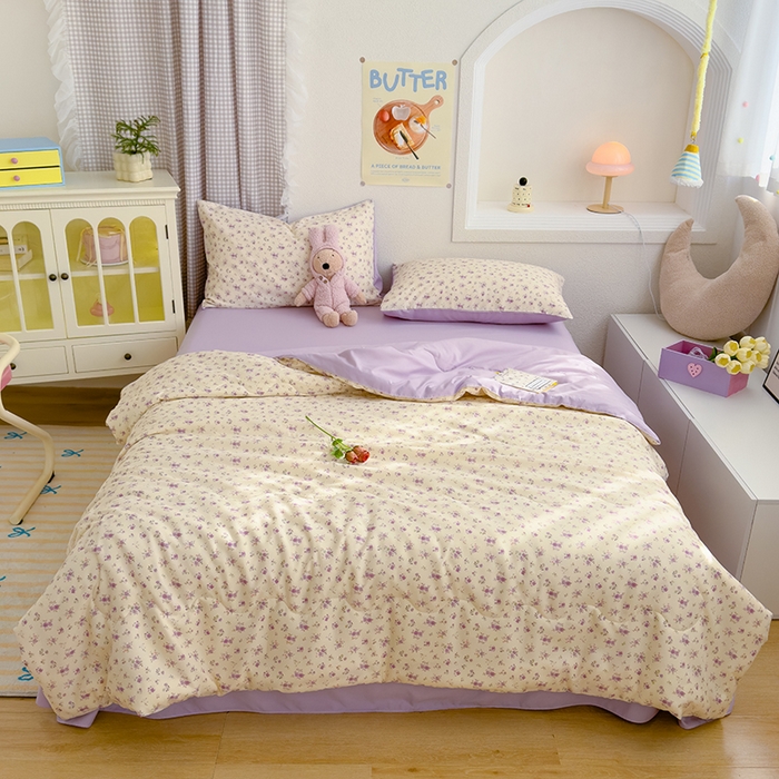 91家纺网 家纺一手货源 找家纺 弗苓家纺 2025 A类有氧针织双层纱夏被四件套直播爆款 蕾拉小姐