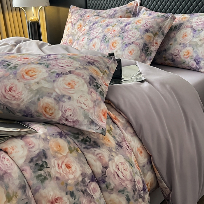 91家纺网 家纺一手货源 找家纺 仟网汇 2025新款棉代尔轻奢系列四件套 花非花