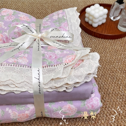 91家纺网 家纺一手货源 找家纺 （总）荣轩家居 2025新款全棉双层纱镂空花边工艺款四件套