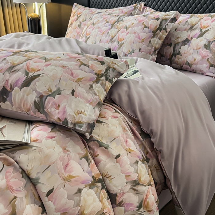 91家纺网 家纺一手货源 找家纺 仟网汇 2025新款棉代尔轻奢系列四件套 花弄影