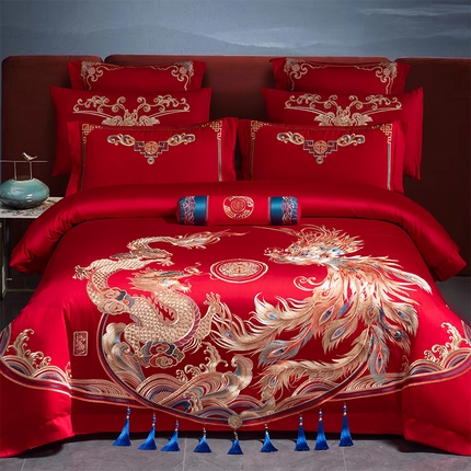 博之洋婚庆 2025新款全棉长绒棉刺绣新中式婚庆系列多件套 龙腾盛世