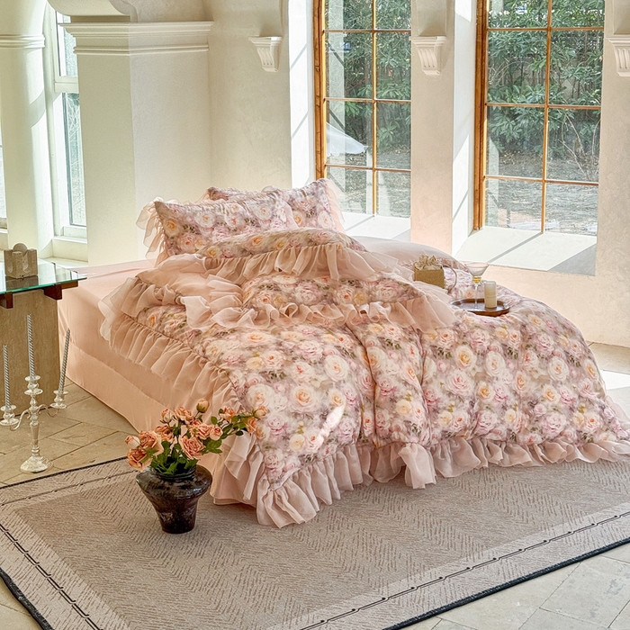 91家纺网 家纺一手货源 找家纺 仟网汇 2025新款韩版棉代尔法式四件套 爱丽丝