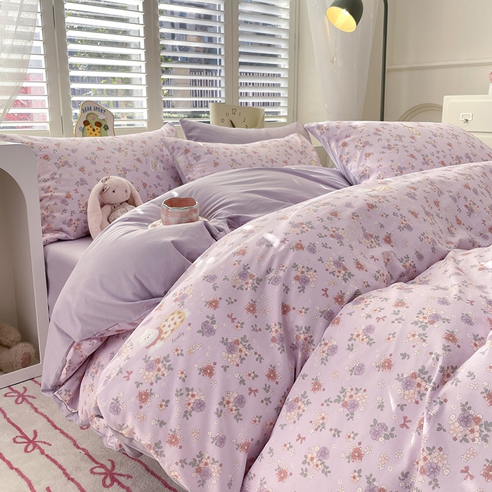 91家纺网 家纺一手货源 找家纺 宜家坊 2025全棉13070单被套印花小清新卡通碎花纯棉单品被套枕套（有预缩售后无忧 免费提供买家秀） 紫荆花