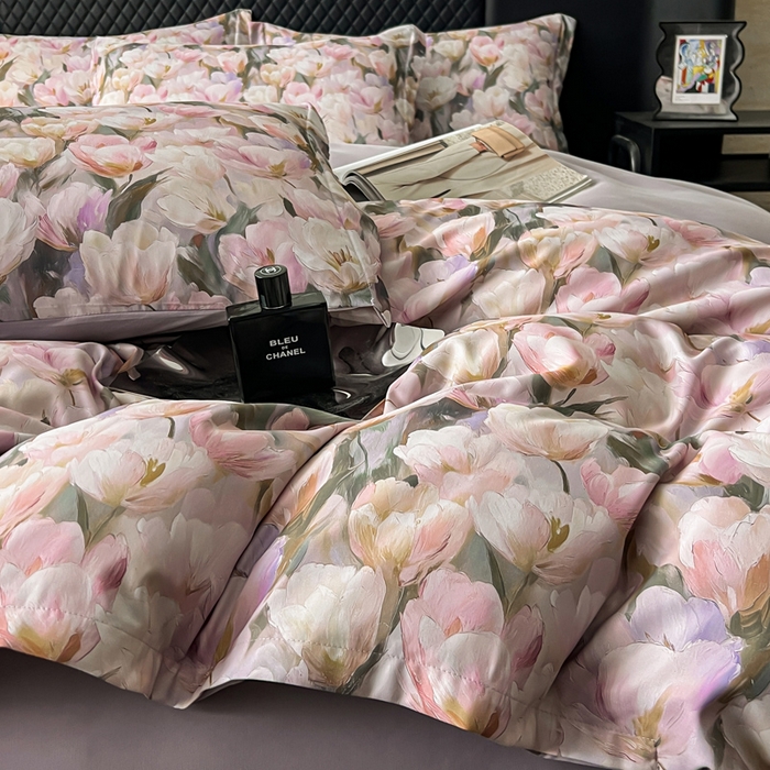 91家纺网 家纺一手货源 找家纺 仟网汇 2025新款棉代尔轻奢系列四件套 花弄影