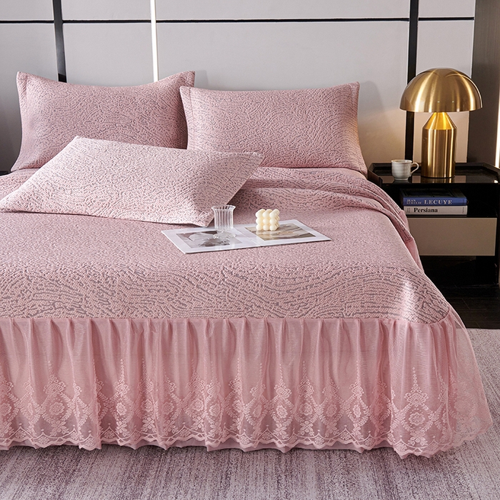 91家纺网 家纺一手货源 找家纺 青雅席业 2025新款7A抗菌母婴级纯乙纶PE刺绣凉感丝豆豆席床单款 肌理纹-粉