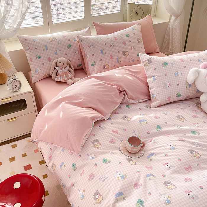 91家纺网 家纺一手货源 找家纺 宜家坊 2025热款全棉四件套学生床三件套单品床单床笠单被套印花小清新卡通碎花纯棉三四件套 小不点们