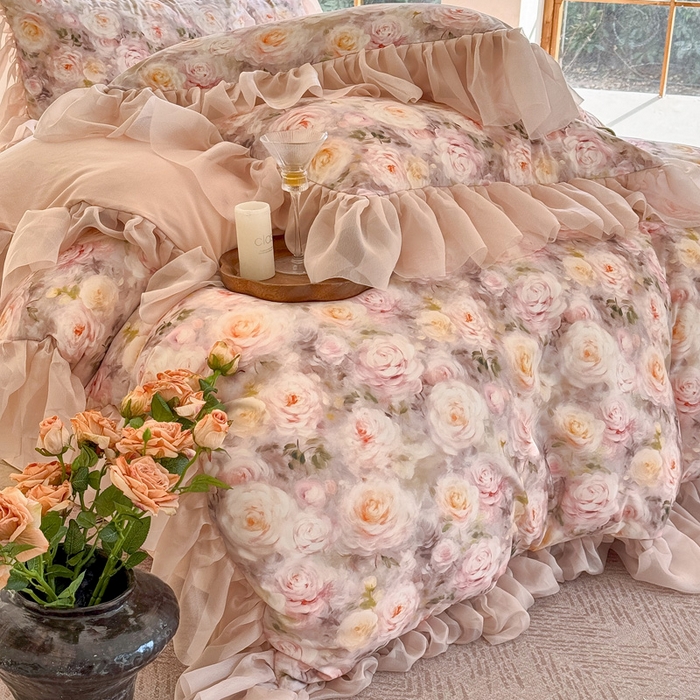 91家纺网 家纺一手货源 找家纺 仟网汇 2025新款韩版棉代尔法式四件套 爱丽丝