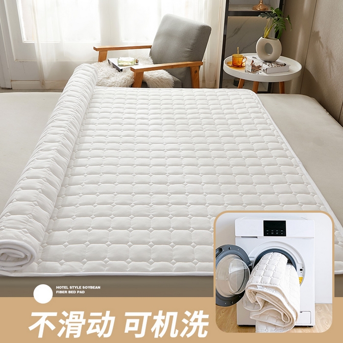 91家纺网 家纺一手货源 找家纺 丽诺床垫 2025新款本色大豆纤维床褥 白色