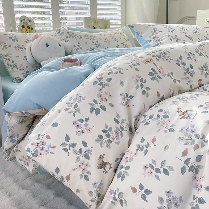 91家纺网 家纺一手货源 找家纺 宜家坊 2025全棉13070单被套印花小清新卡通碎花纯棉单品被套枕套（有预缩售后无忧 免费提供买家秀） 叶情并茂