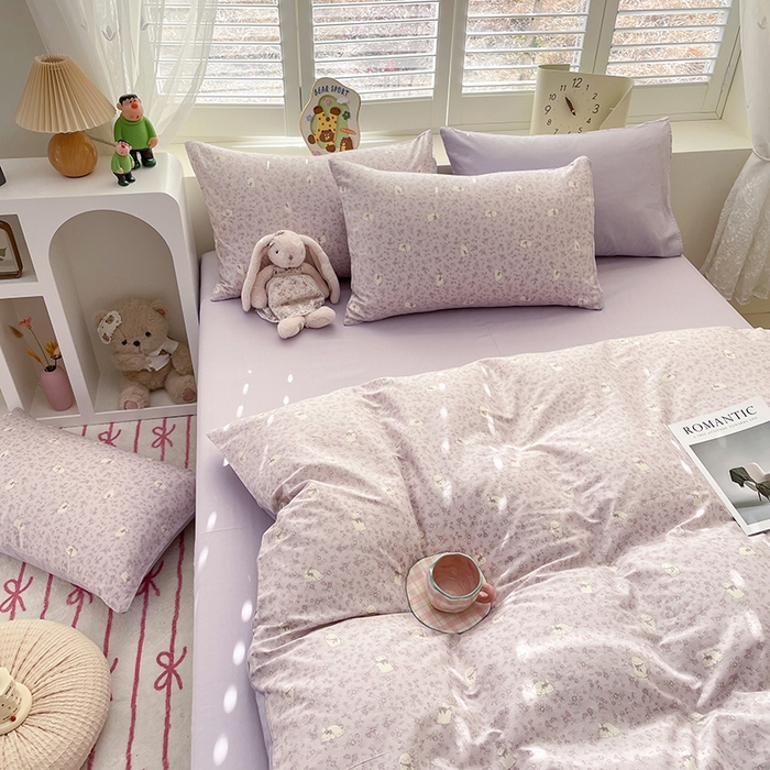 91家纺网 家纺一手货源 找家纺 宜家坊 2025新款全棉13070单床单床笠纯棉单品枕套床笠床单（有预缩尺寸 售后无忧 免费提供买家秀） 紫色小兔