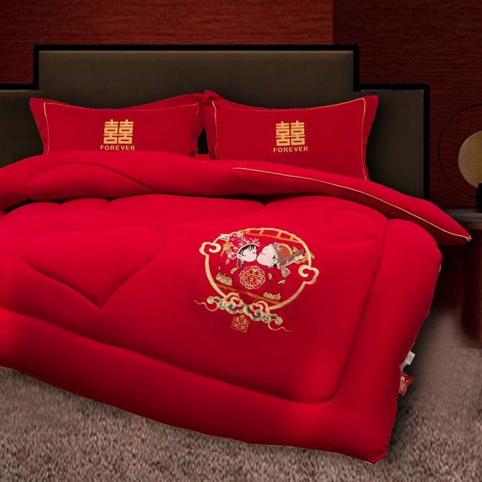 91家纺网 家纺一手货源 找家纺 布乐意 2025新款大红婚庆被子喜被结婚被子被芯 相亲相爱